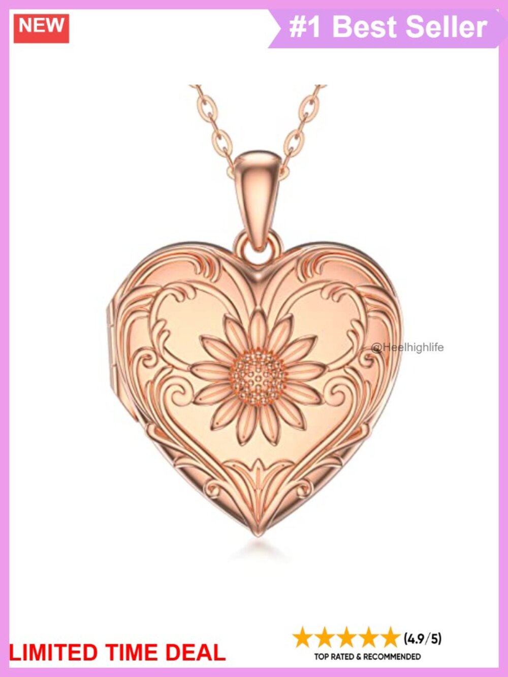 Rose Gold Plated Silver Sunflower Locket Necklace Photo Keepsake Gift